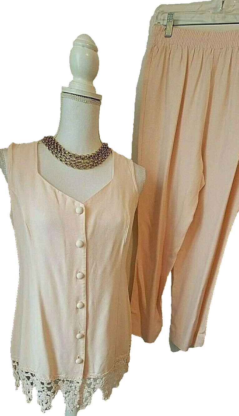 Vintage VTG CDC Caren Desiree Company Pink Elastic Waist Pants And Top Set 10
